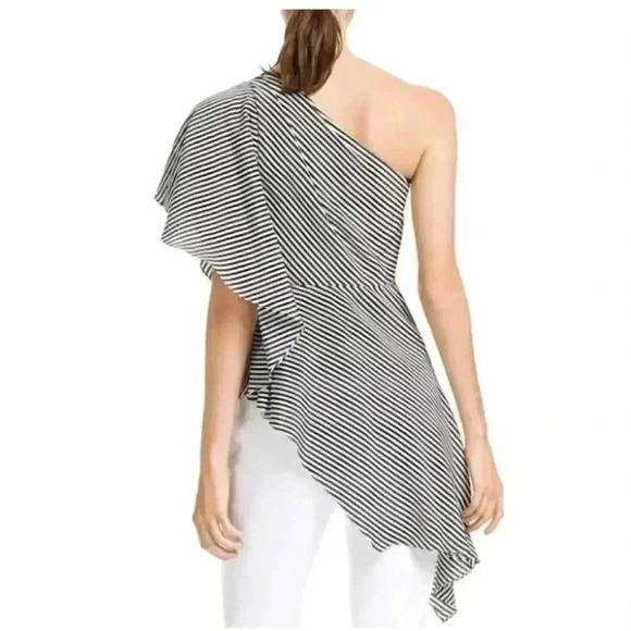 HALSTON Women's Blouse, Linen White/Black Milesian Stripe, 8 - Picture 3 of 5